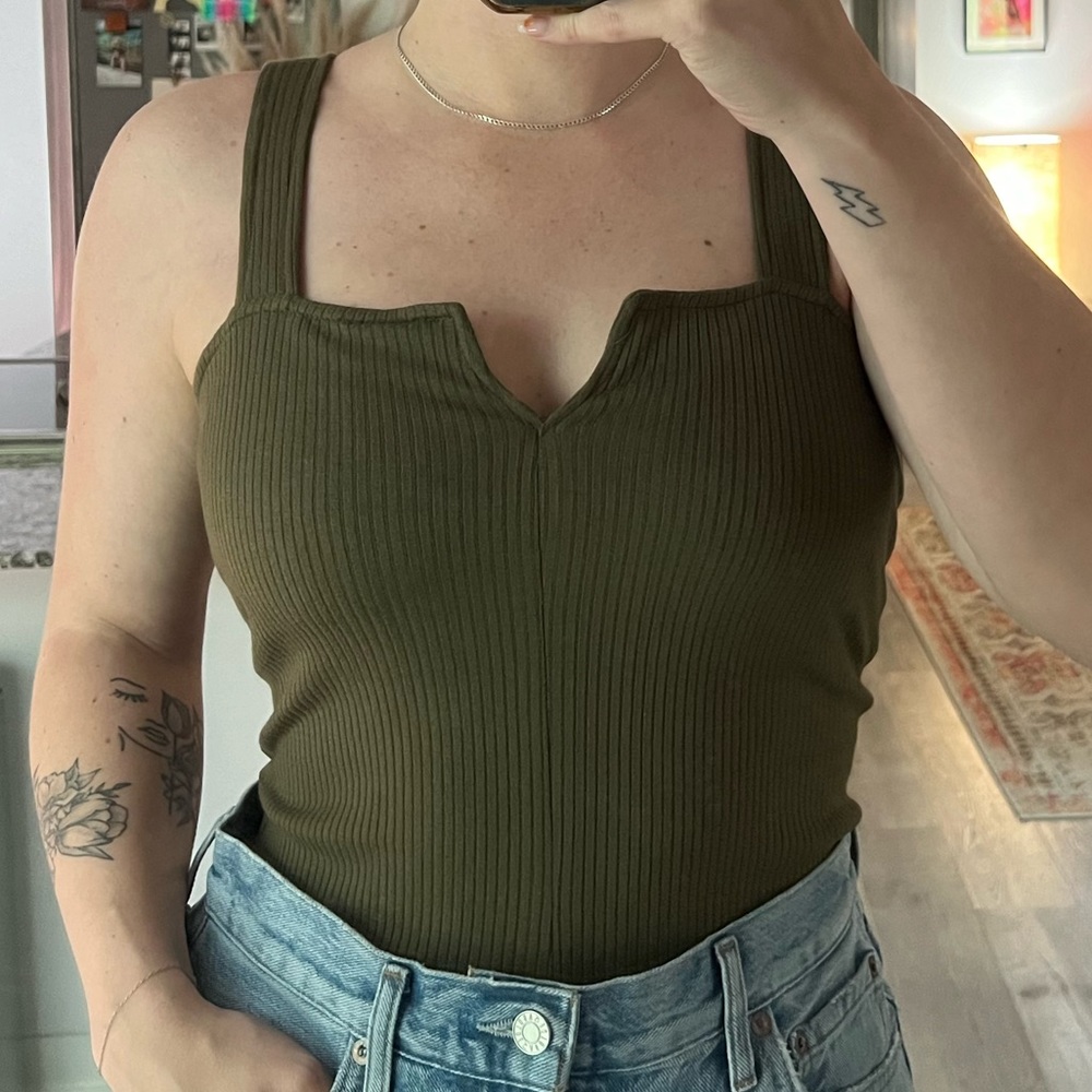 The Range Corset Ribbed Tank in Olive
